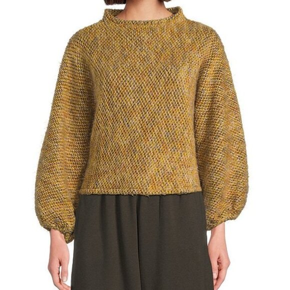 Bryn Walker Anna Giallo Knit Funnel Neck Gathered Long Sleeve Sweater Size Med - Picture 7 of 8